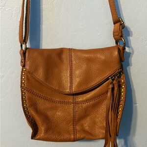 The Sak Crossbody Bag in Cognac Brown with Brass Studs
